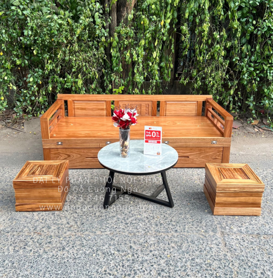 Giường Gấp Đa Năng Gỗ Hương Xám Ngăn Kéo - Kèm Bàn Trà Đôn Ngồi Giá Rẻ 