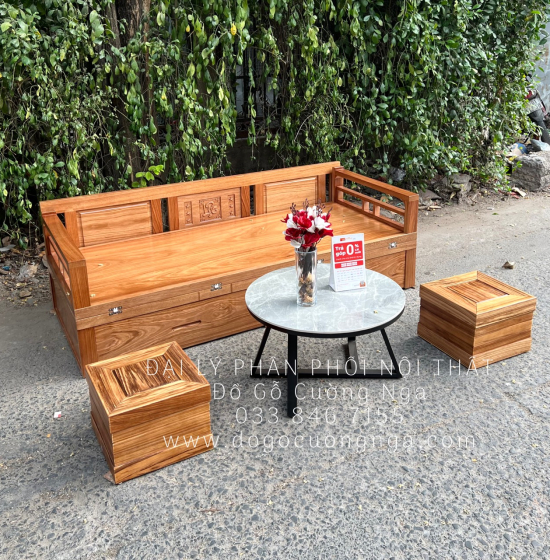 Giường Gấp Đa Năng Gỗ Hương Xám Ngăn Kéo - Kèm Bàn Trà Đôn Ngồi Giá Rẻ 