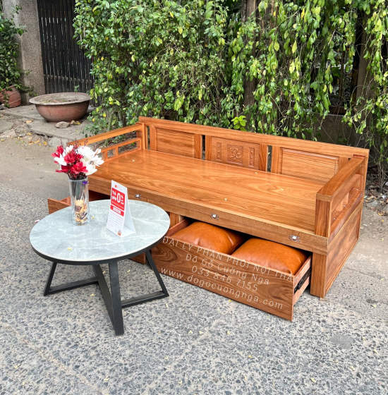 Giường Gấp Đa Năng Gỗ Hương Xám Ngăn Kéo - Kèm Bàn Trà Đôn Ngồi Giá Rẻ 