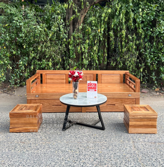 Giường Gấp Đa Năng Gỗ Hương Xám Ngăn Kéo - Kèm Bàn Trà Đôn Ngồi Giá Rẻ 