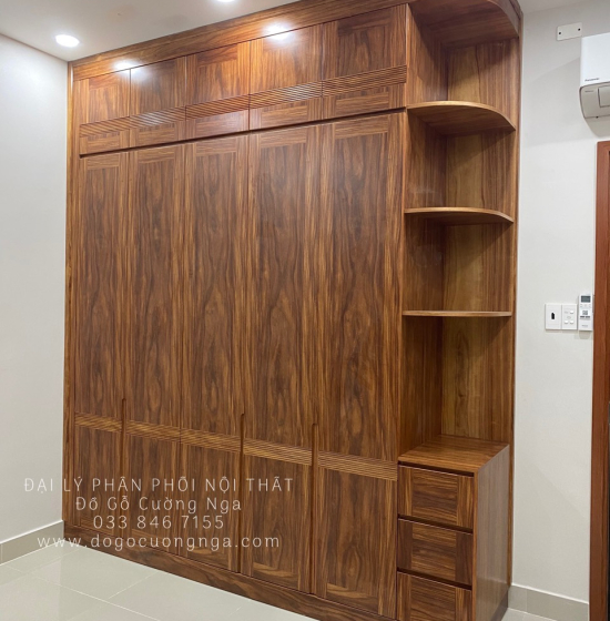 Tủ Quần Áo Gỗ Cẩm Vân 4 Cánh Góc Cao 2 Tầng CV29.1
