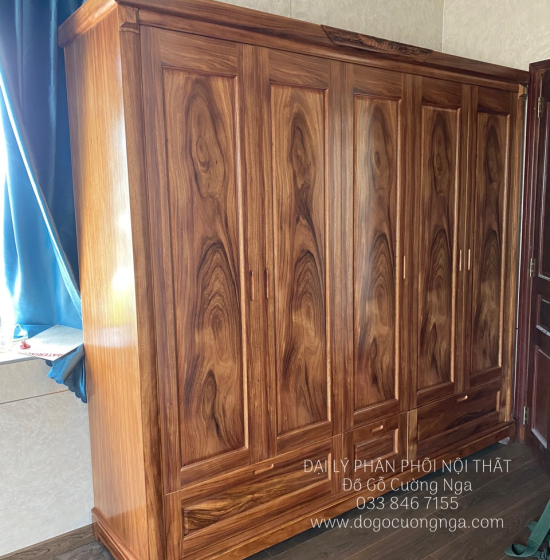 Tủ áo gỗ hương xám 5 cánh 