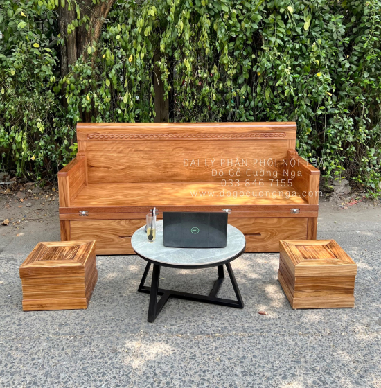 Giường Gấp Đa Năng Gỗ Hương Xám 2 Ngăn Kéo Kèm Bàn Trà Đôn Ngồi 