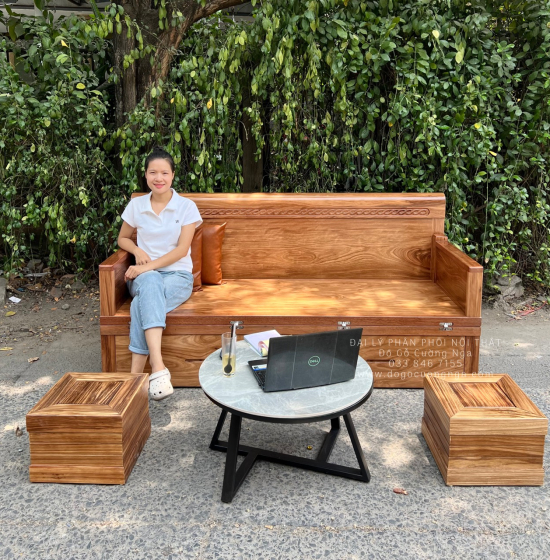 Giường Gấp Đa Năng Gỗ Hương Xám 2 Ngăn Kéo Kèm Bàn Trà Đôn Ngồi 