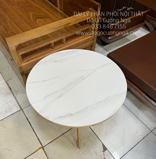 Bàn Trà Mặt Đá Tròn 70cm Chân Sắt Tĩnh Điện Hiện Đại 
