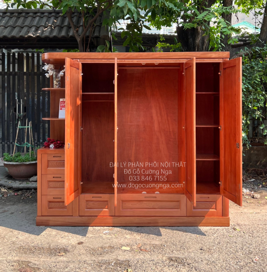 Tủ Quần Áo Gỗ Xoan Đào 4 Cánh Góc Hiện Đại Giá Rẻ 