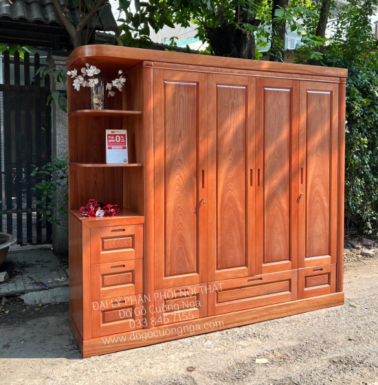 Tủ Quần Áo Gỗ Xoan Đào 4 Cánh Góc Hiện Đại Giá Rẻ 