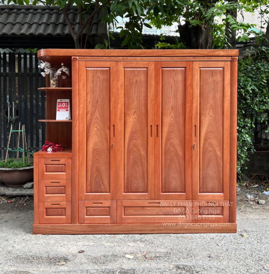 Tủ Quần Áo Gỗ Xoan Đào 4 Cánh Góc Hiện Đại Giá Rẻ 