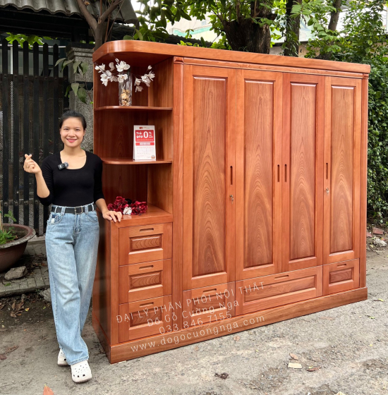 Tủ Quần Áo Gỗ Xoan Đào 4 Cánh Góc Hiện Đại Giá Rẻ 