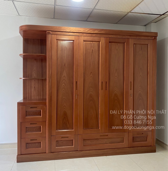 Tủ Quần Áo Gỗ Xoan Đào 4 Cánh Góc Hiện Đại Giá Rẻ 