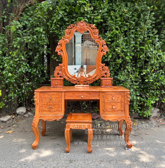 Bàn Trang Điểm Gỗ Gõ Đỏ Nữ Hoàng 1m2 Cao Cấp TĐ 18.2