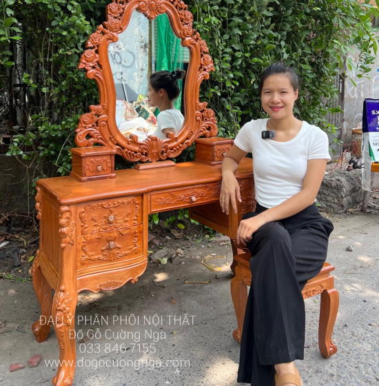 Bàn Trang Điểm Gỗ Gõ Đỏ Nữ Hoàng 1m2 Cao Cấp TĐ 18.2
