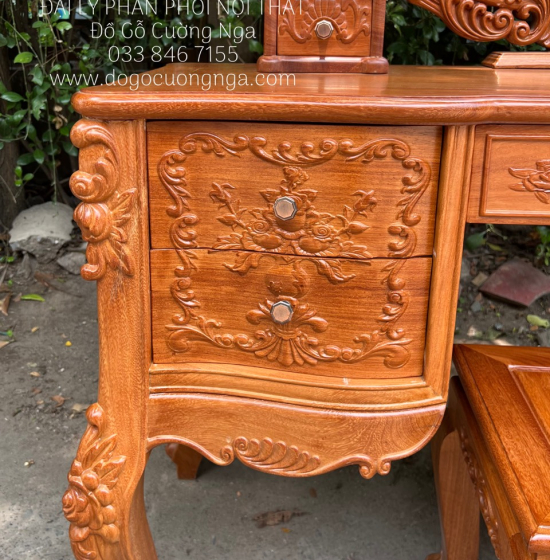 Bàn Trang Điểm Gỗ Gõ Đỏ Nữ Hoàng 1m2 Cao Cấp TĐ 18.2