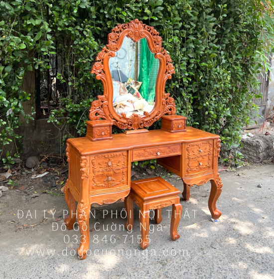 Bàn Trang Điểm Gỗ Gõ Đỏ Nữ Hoàng 1m2 Cao Cấp TĐ 18.2