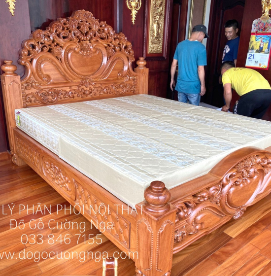 Giường Gỗ Gõ Đỏ Cao Cấp Mẫu Tim - Vạt Phản 