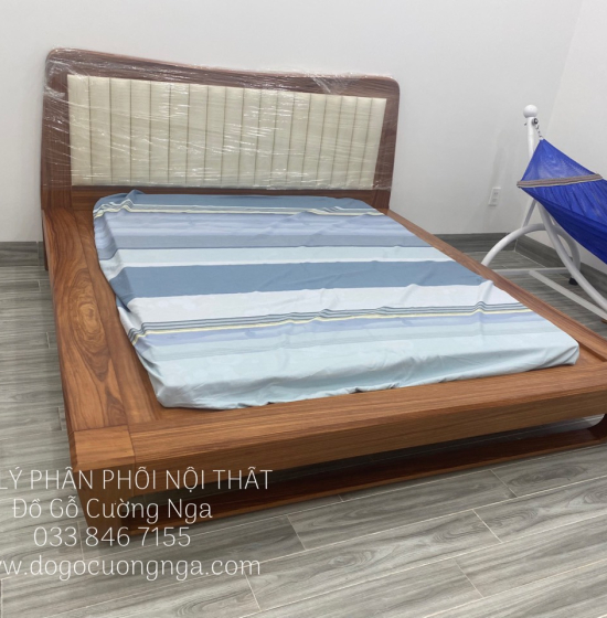 Giường Ngủ Gỗ Cẩm Kiểu Nhật Chân Quỳ - Đầu Bọc Nệm Đẹp Hiện Đại 
