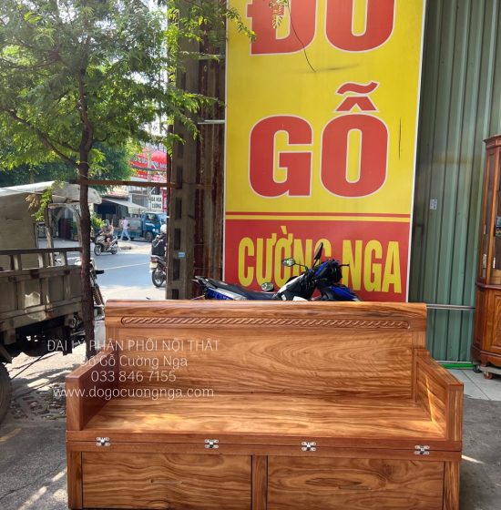 Giường Gấp Gọn Gỗ Hương Xám Kết Hợp Bàn Đôn Tiện Ích 