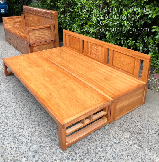 Giường Gấp Gọn Đa Năng Gỗ Gõ Đỏ Ngăn Kéo Hiện Đại 