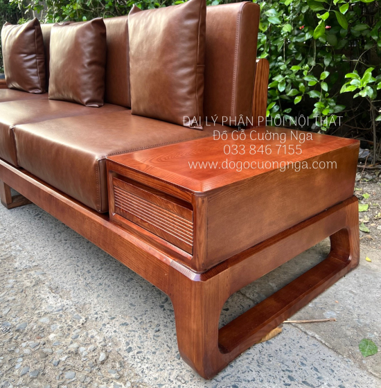 Bộ Sofa Văng Gỗ Sồi Nga Lau Màu Óc Chó 2m3 Kèm Nệm 