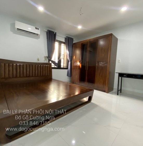 Giường Ngủ Gỗ Hương Xám Kiểu Nhật Hiên Đại - Màu Óc Chó 