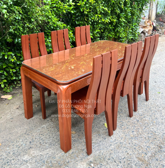 Bộ bàn ăn gỗ Xoan Đào 6 ghế mặt liền  hiện đại BG 032
