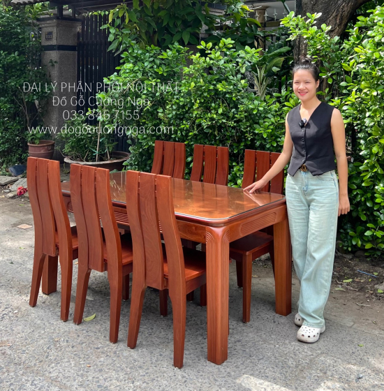 Bộ bàn ăn gỗ Xoan Đào 6 ghế mặt liền  hiện đại BG 032