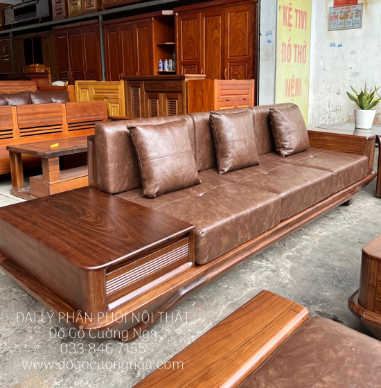 Sofa Gỗ Óc Chó 2 Văng Chân Thuyền Cao Cấp Thiết Kế Sang Trọng 