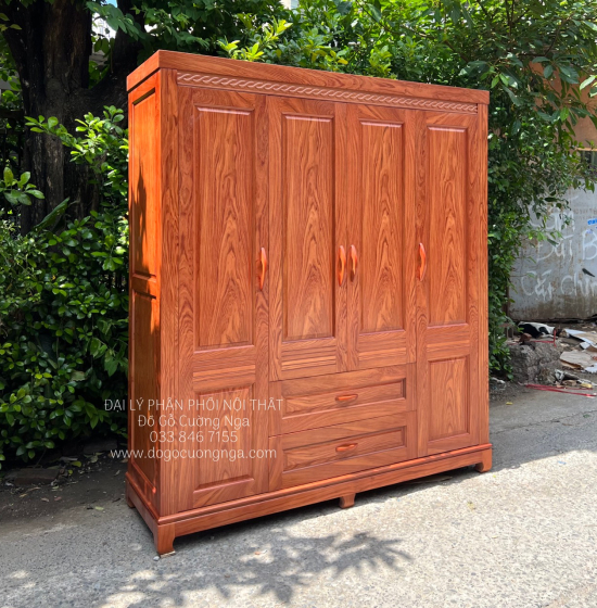 Tủ áo gỗ hương đá - 4 cánh mẫu hiện đại 