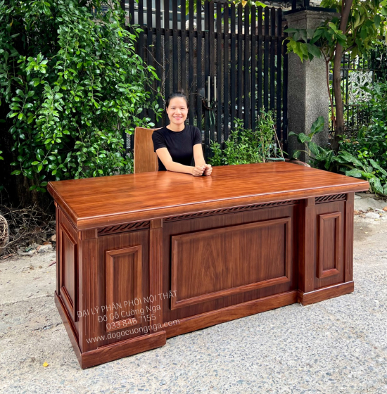Bàn Làm Việc Gỗ Hương Xám 1m67 Màu Óc Chó GĐ 21.23