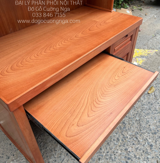 Bàn Học Gỗ Xoan Đào Cao Cấp 1m2 Kèm Giá Sách 