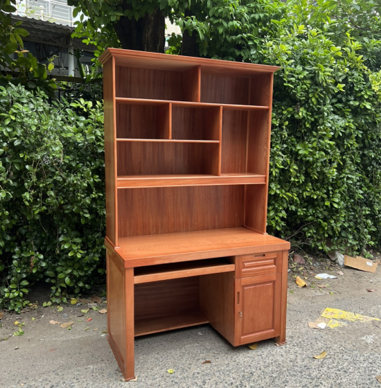 Bàn Học Gỗ Xoan Đào Cao Cấp 1m2 Kèm Giá Sách 