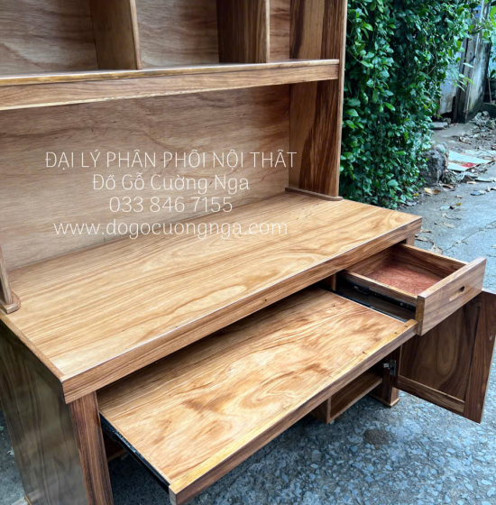 Bàn Học Sinh Gỗ Hương Xám Kết Hợp Giá Sách