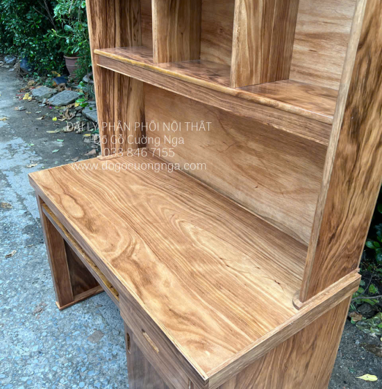 Bàn Học Sinh Gỗ Hương Xám 1m2 Kèm Giá Sách Hiện Đại 