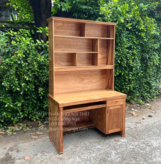 Bàn Học Sinh Gỗ Hương Xám 1m2 Kèm Giá Sách Hiện Đại 