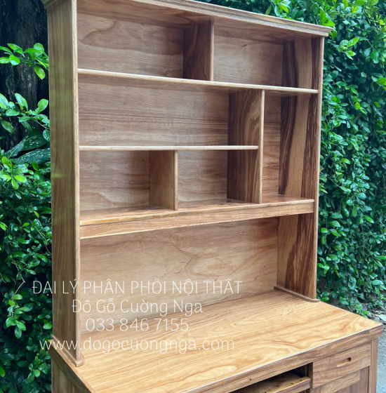 Bàn Học Sinh Gỗ Hương Xám 1m2 Kèm Giá Sách Hiện Đại 