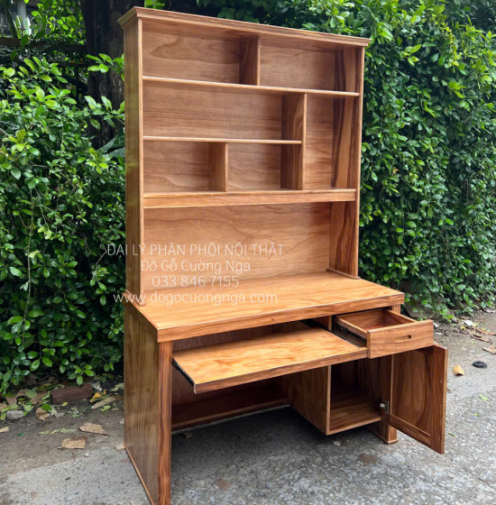 Bàn Học Sinh Gỗ Hương Xám 1m2 Kèm Giá Sách Hiện Đại 