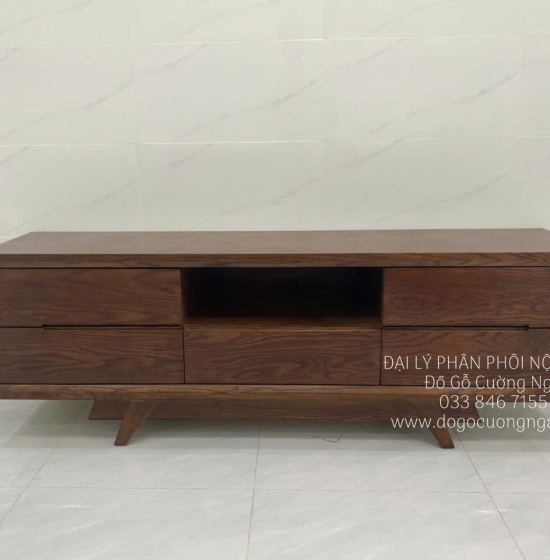 Kệ tivi gỗ sồi nga lau màu óc chó 5 ngăn kéo KG 032