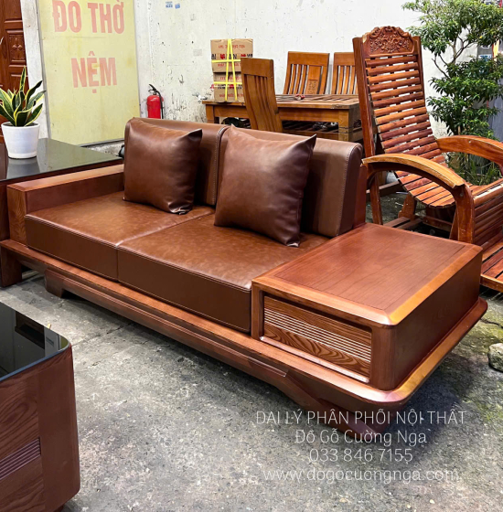 Bàn Ghế Sofa 2 Văng Gỗ Sồi Nga Cao Cấp Chân Thuyền 