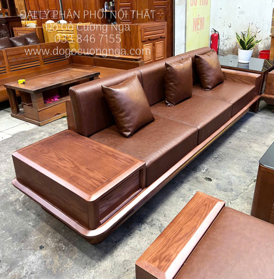 Bàn Ghế Sofa 2 Văng Gỗ Sồi Nga Cao Cấp Chân Thuyền 