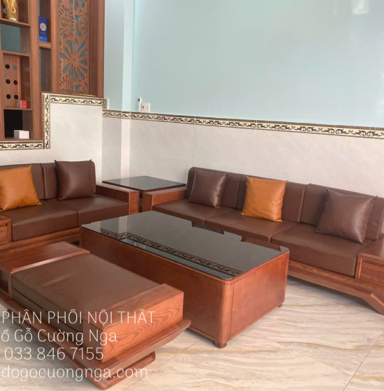 Bàn Ghế Sofa 2 Văng Gỗ Sồi Nga Cao Cấp Chân Thuyền 