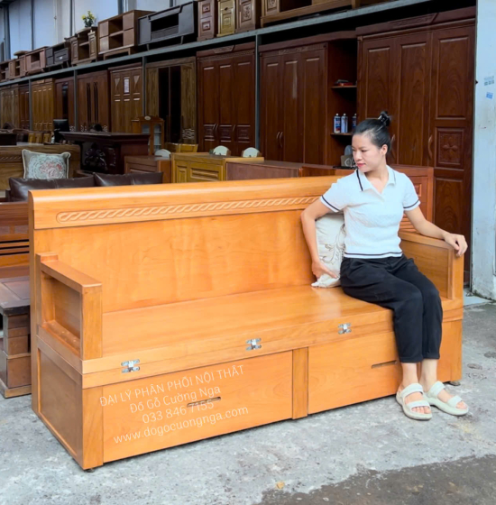 Giường Gấp Đa Năng Gỗ Gõ Đỏ Trọn Bộ Kết Hợp Nệm Bàn Trà 
