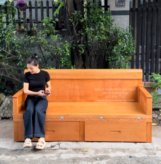 Giường Gấp Gỗ Gõ Đỏ 2 Ngăn Kéo Thông Minh