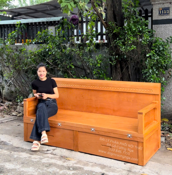 Giường Gấp Đa Năng Gỗ Gõ Đỏ Trọn Bộ Kết Hợp Nệm Bàn Trà 