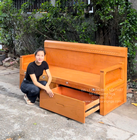 Giường Gấp Đa Năng Gỗ Gõ Đỏ Trọn Bộ Kết Hợp Nệm Bàn Trà 