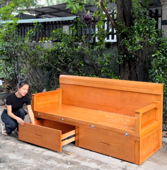 Giường Gấp Đa Năng Gỗ Gõ Đỏ Trọn Bộ Kết Hợp Nệm Bàn Trà 