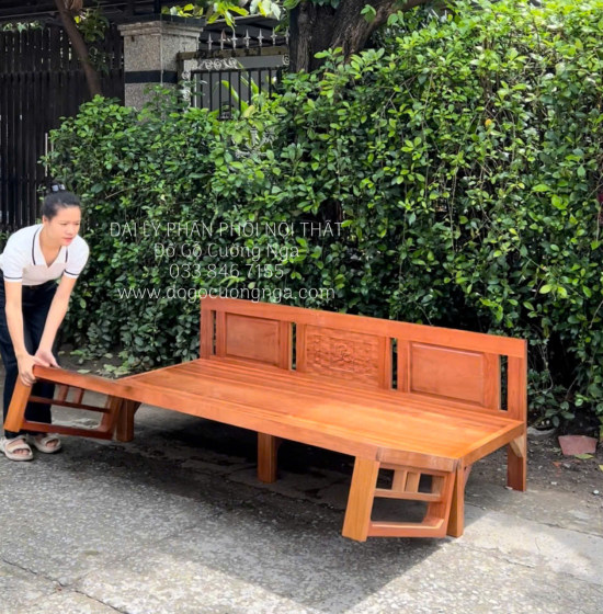 Giường Gấp Gỗ Xoan Đào Bản Lề Âm Giá Rẻ 