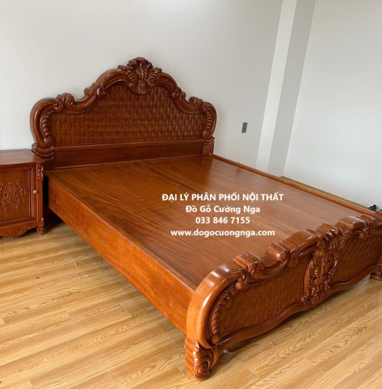 Giường gỗ gõ đỏ cao cấp - phản gõ liền 
