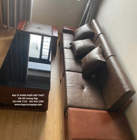Ghế Sofa Gỗ Sồi Nga Văng 3 Chi Tiết Kèm Nệm Ngồi Hiện Đại 