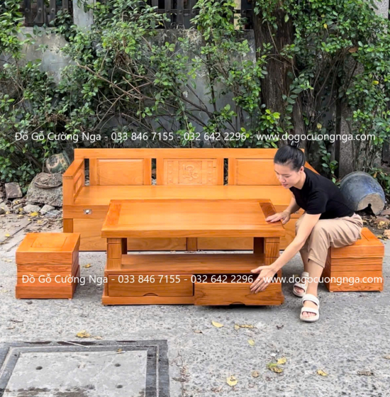 Giường Gấp Thông Minh Gỗ Gõ Đỏ Kết Hợp Bàn Và Đôn Ngồi 
