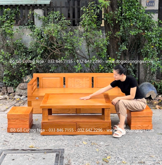 Giường Gấp Thông Minh Gỗ Gõ Đỏ Kết Hợp Bàn Và Đôn Ngồi 